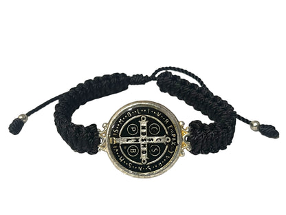 BRACELET: ST. BENEDICT -BLACK DOUBLE THREADED LARGE MEDAL