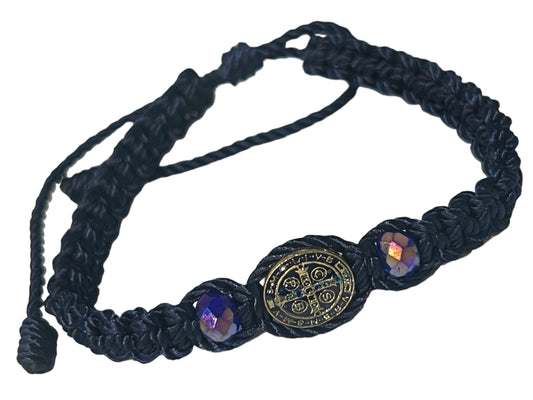 BRACELET: NAVY BLUE -ST. BENEDICT SMALL GOLDEN MEDAL