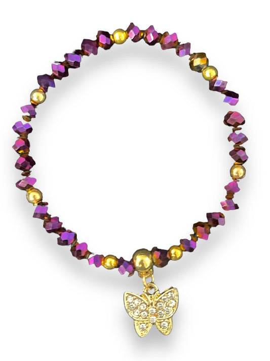 BRACELET: PURPLE WITH GOLDEN BUTTERFLY