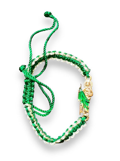 BRACELET: ST. JUDE GREEN/WHITE DOUBLE THREADED