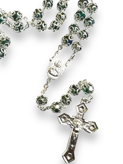 CRYSTAL CAPPED ROSARY: EMERALD GREEN -OL GUADALUPE/SACRED HEART