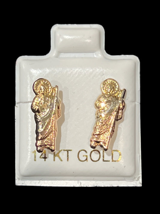 14K GOLD: ST. JUDE THADDEUS EARRINGS TRICOLOR 15mm