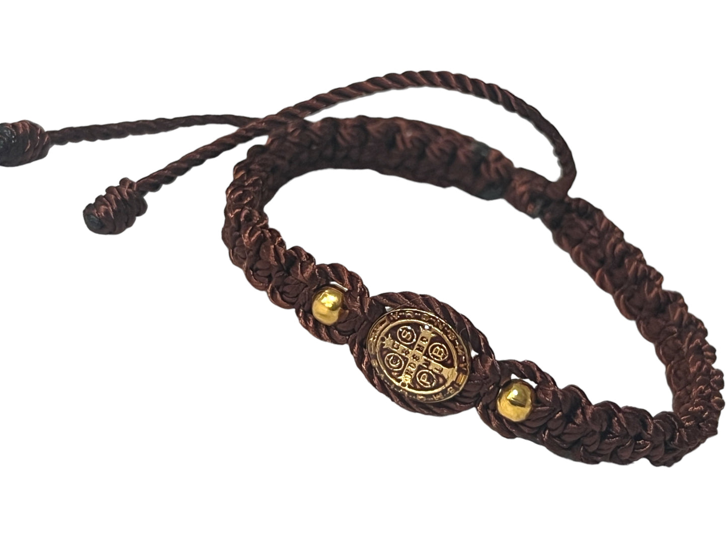 BRACELET: BROWN -ST. BENEDICT SMALL GOLDEN MEDAL