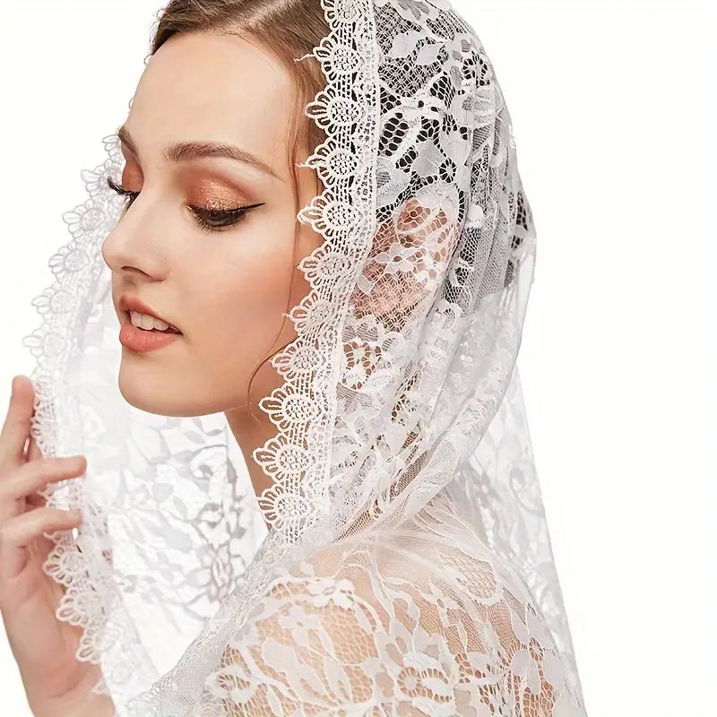 WOMEN'S LACE TRIANGLE CHAPEL VEIL W/ TASSEL -BREATHABLE