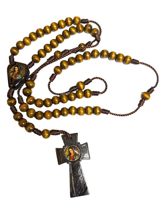 WOODEN ROSARY: OUR LADY OF GUADALUPE -BROWN 6MM