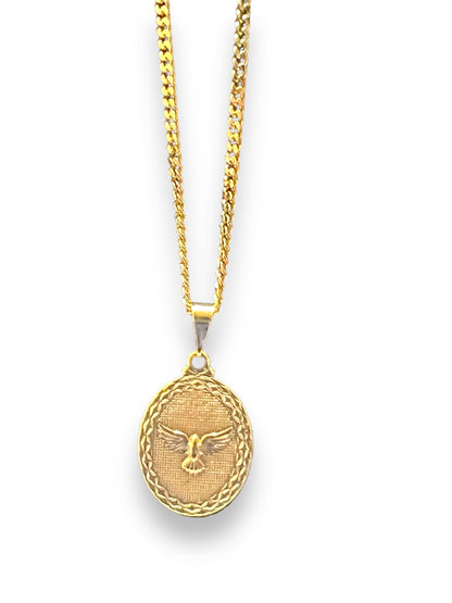 HOLY SPIRIT MEDAL WITH CHAIN -18k GOLD LAYERED