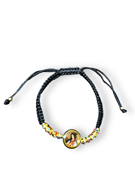 BRACELET: BLACK THREADED W/ FULL COLOR CHARM OL GUADALUPE