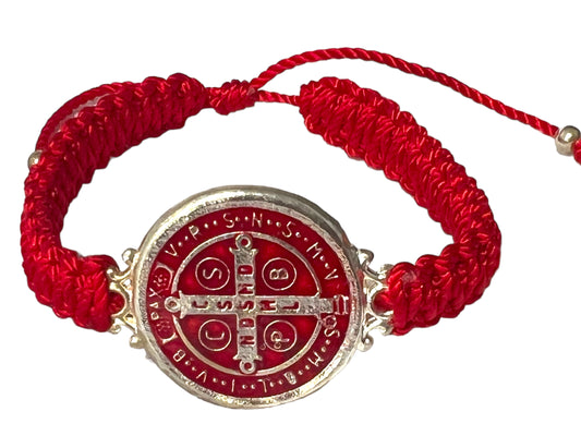 BRACELET: ST. BENEDICT -RED DOUBLE THREADED LARGE MEDAL