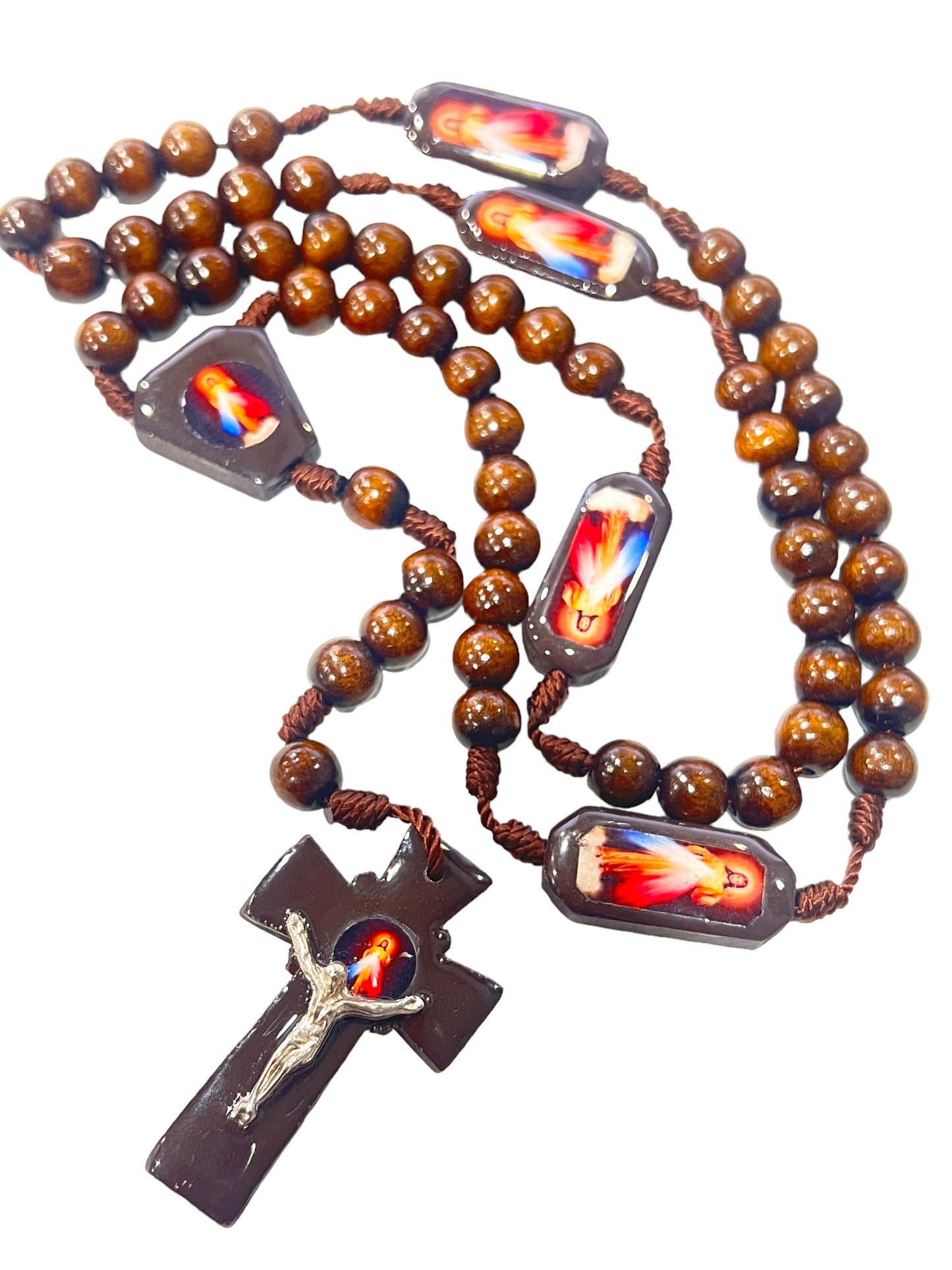 WOODEN ROSARY: DIVINE MERCY 8MM BROWN