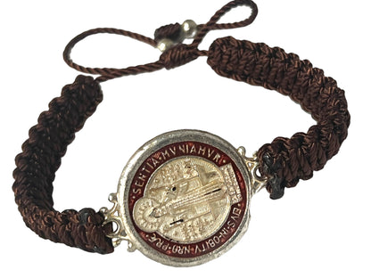 BRACELET: ST. BENEDICT -BROWN DOUBLE THREADED LARGE MEDAL