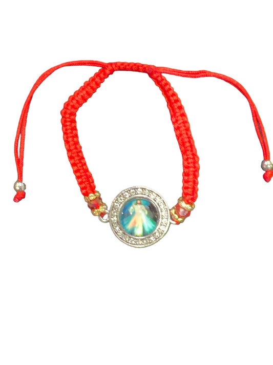 BRACELET: DIVINE MERCY -RED/GOLD THREADED