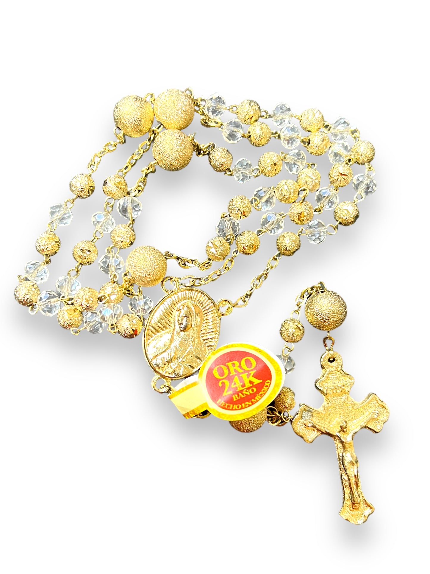 OUR LADY OF GUADALUPE GLASS/GOLD BEADS ROSARY | ROSARIO DE VIDRIO DE LA VIRGEN DE GUADALUPE