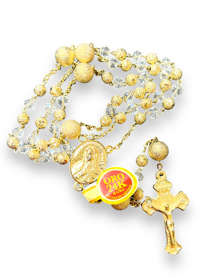 OUR LADY OF GUADALUPE GLASS/GOLD BEADS ROSARY | ROSARIO DE VIDRIO DE LA VIRGEN DE GUADALUPE