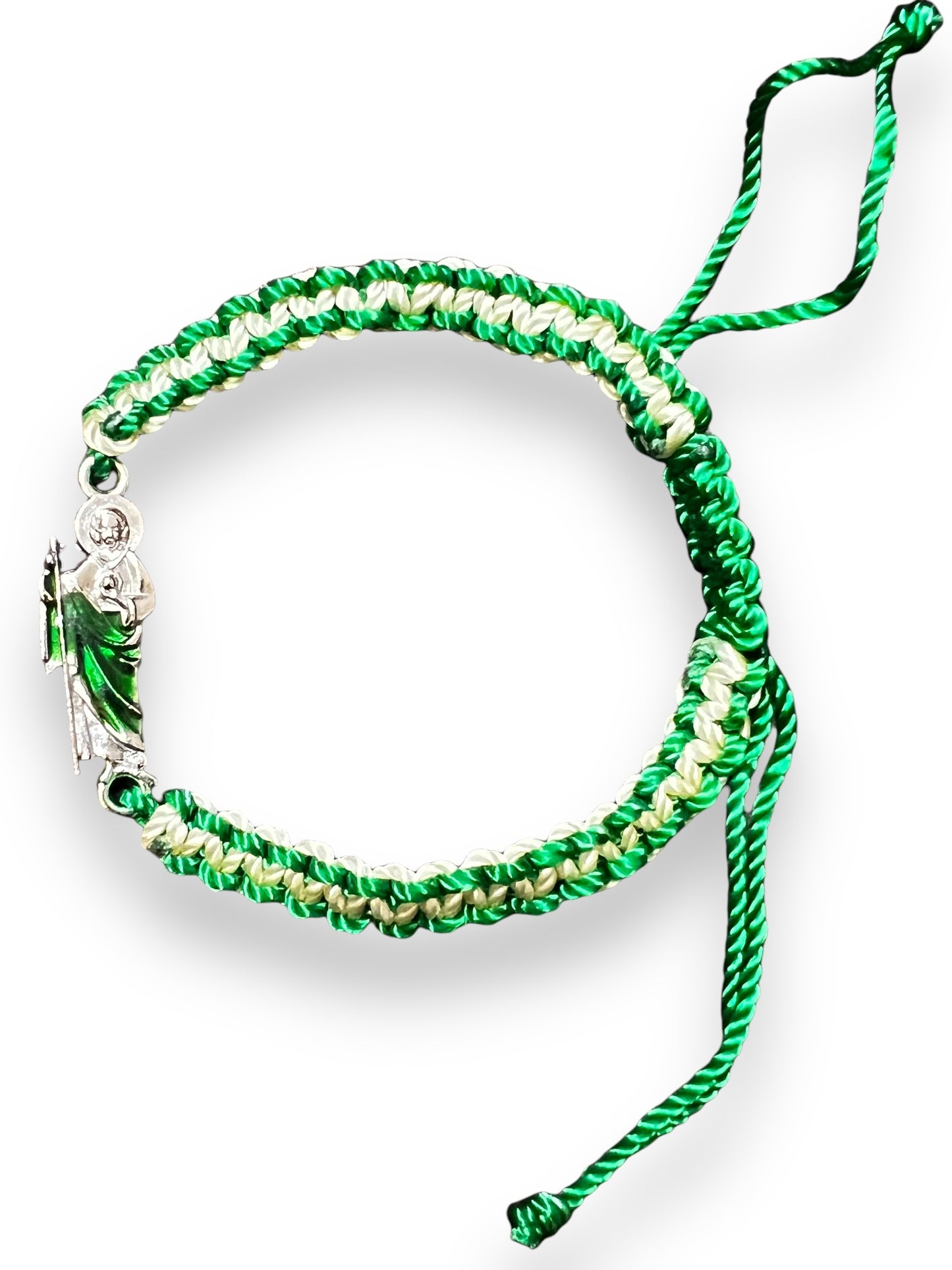 BRACELET: ST. JUDE GREEN/WHITE DOUBLE THREADED