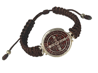 BRACELET: ST. BENEDICT -BROWN DOUBLE THREADED LARGE MEDAL