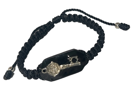 BRACELET: BLACK -ST. BENEDICT KEY ON WOOD