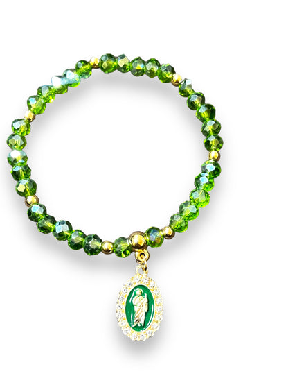 BRACELET: ST. JUDE THADDEUS GREEN GLASS BEADS