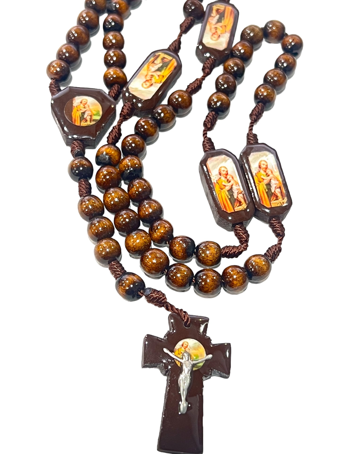 WOODEN ROSARY: SAINT JOSEPH 8MM BROWN