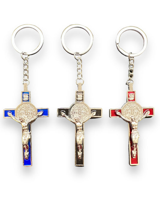 3" ST. BENEDICT CROSS ENAMEL KEYCHAIN