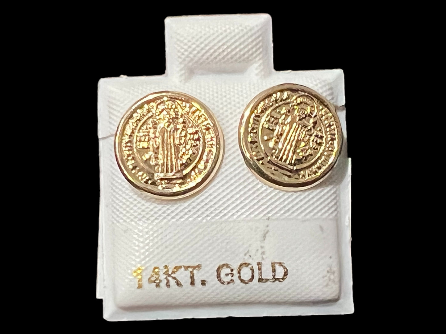 14K GOLD: ST. BENEDICT EARRINGS 10mm DIAMETER