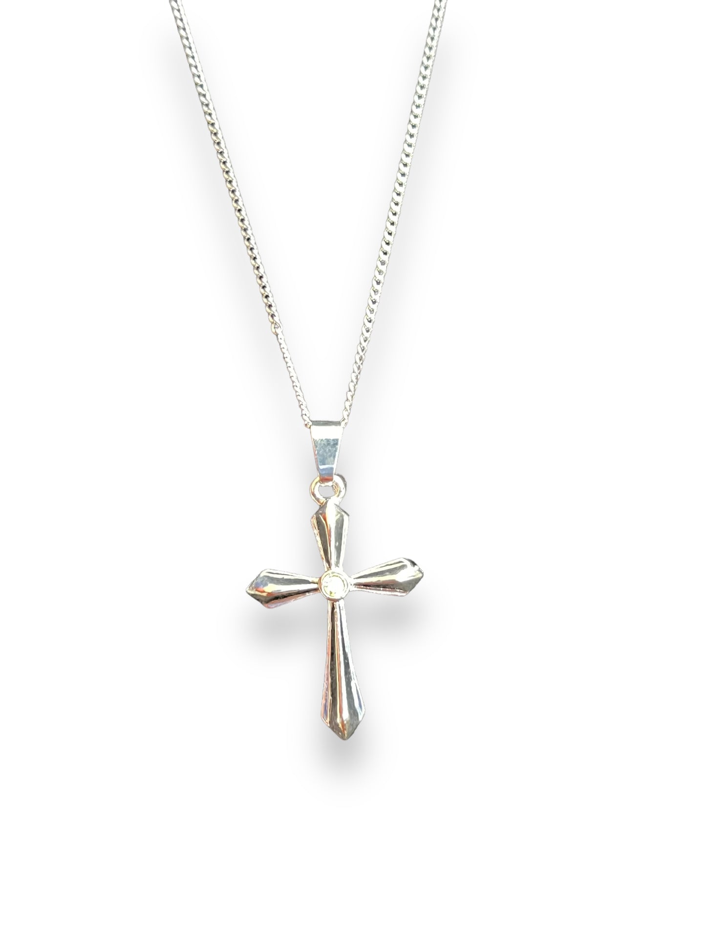 WHITE GOLD LAYERED CROSS W/ 20" CHAIN