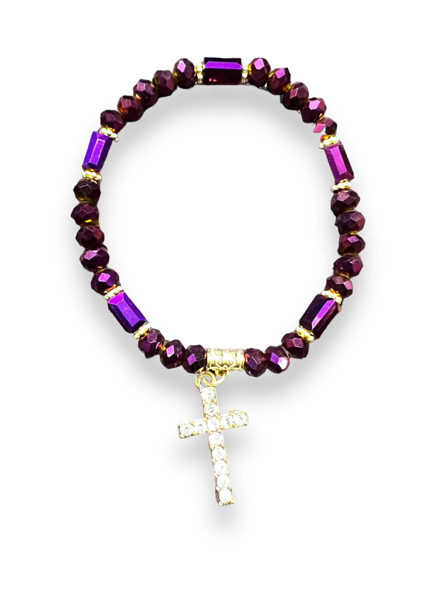 BRACELET: PURPLE WITH GOLD CROSS