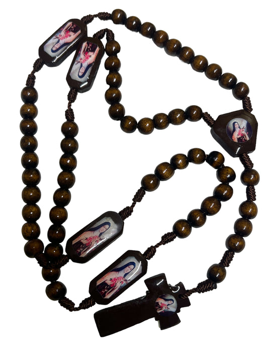 WOODEN ROSARY: SAINT THERESE OF LISIEUX 8MM BROWN