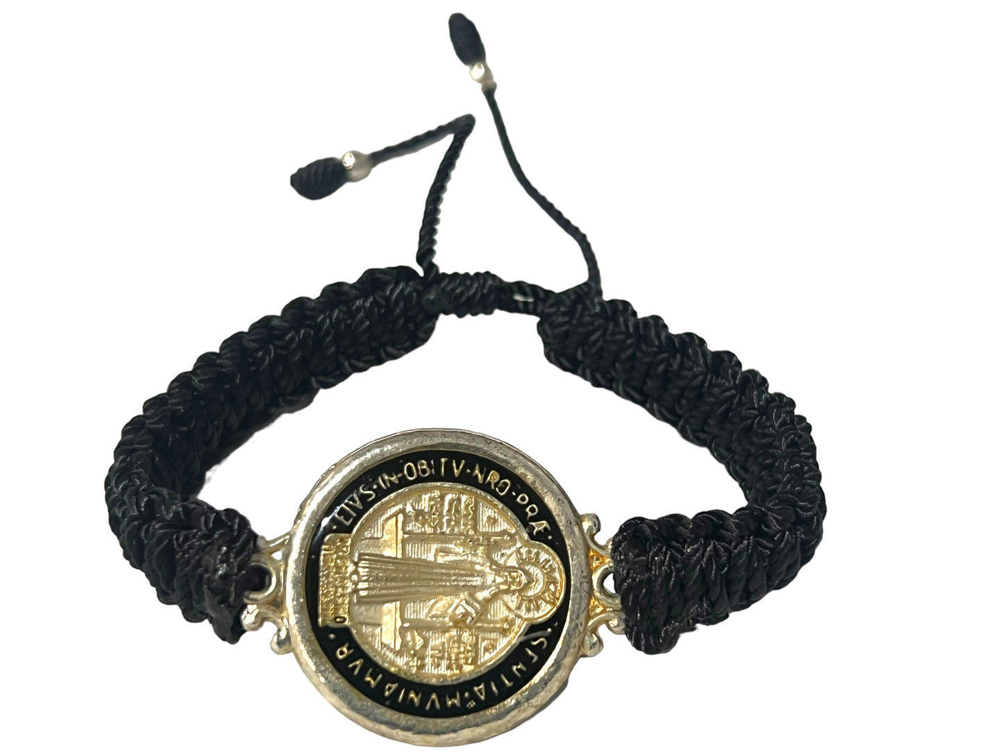 BRACELET: ST. BENEDICT -BLACK DOUBLE THREADED LARGE MEDAL