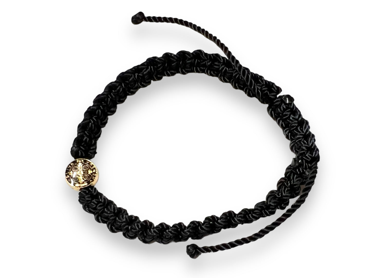 BRACELET: BLACK -ST. BENEDICT SMALL GOLDEN MEDAL