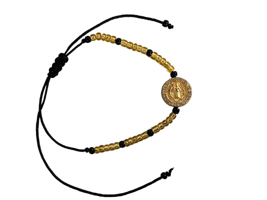 BRACELET: ST. BENEDICT -BLACK THREAD & GOLD COLOR MEDAL