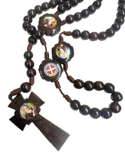 WOODEN ROSARY: ST BENEDICT 8MM