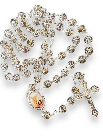 CRYSTAL CAPPED ROSARY: AMBER -ST. MICHAEL ARCHANGEL