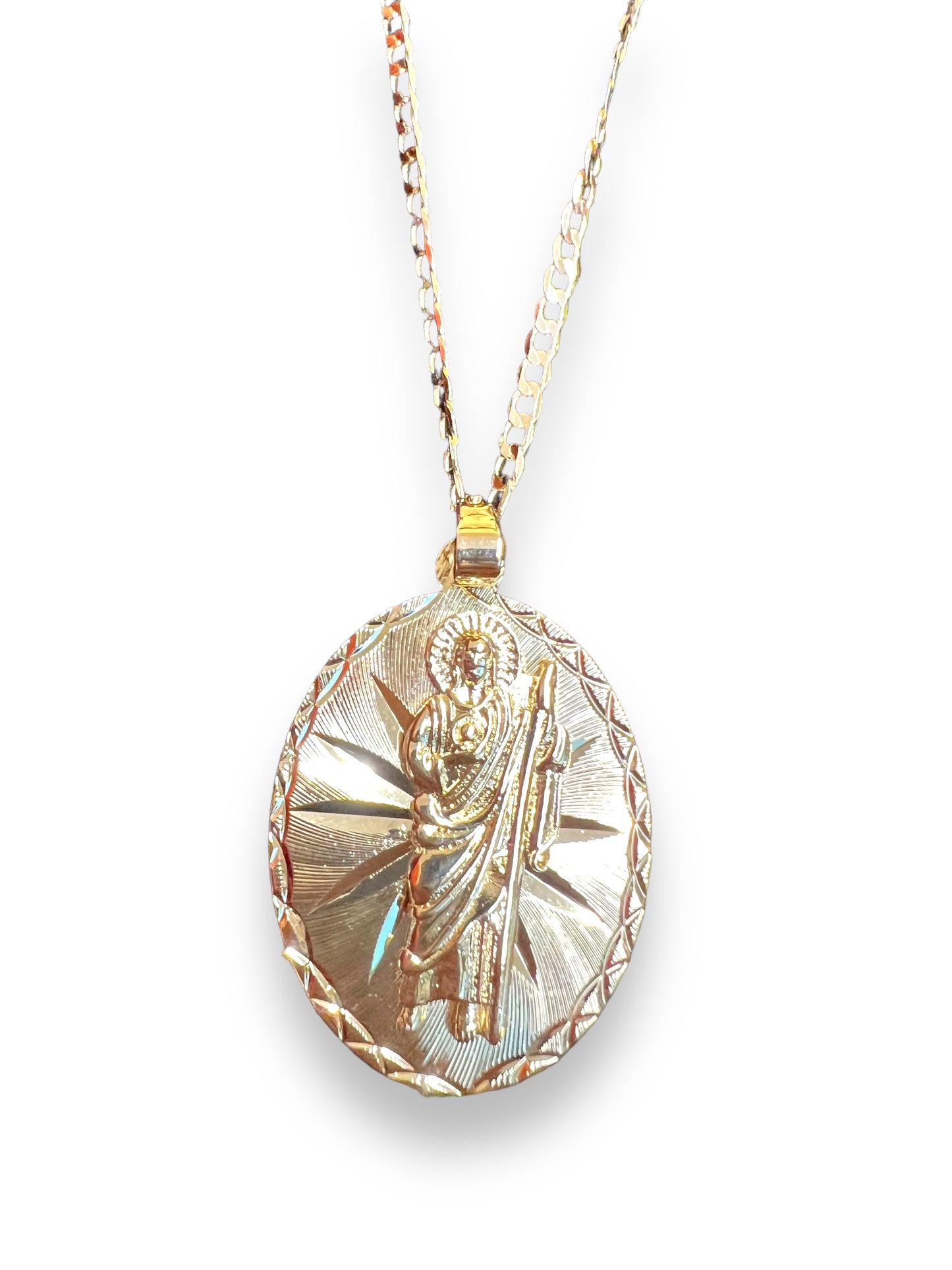 2"H LARGE ST. JUDE MEDAL WITH 24" CHAIN-18k GOLD LAYERED