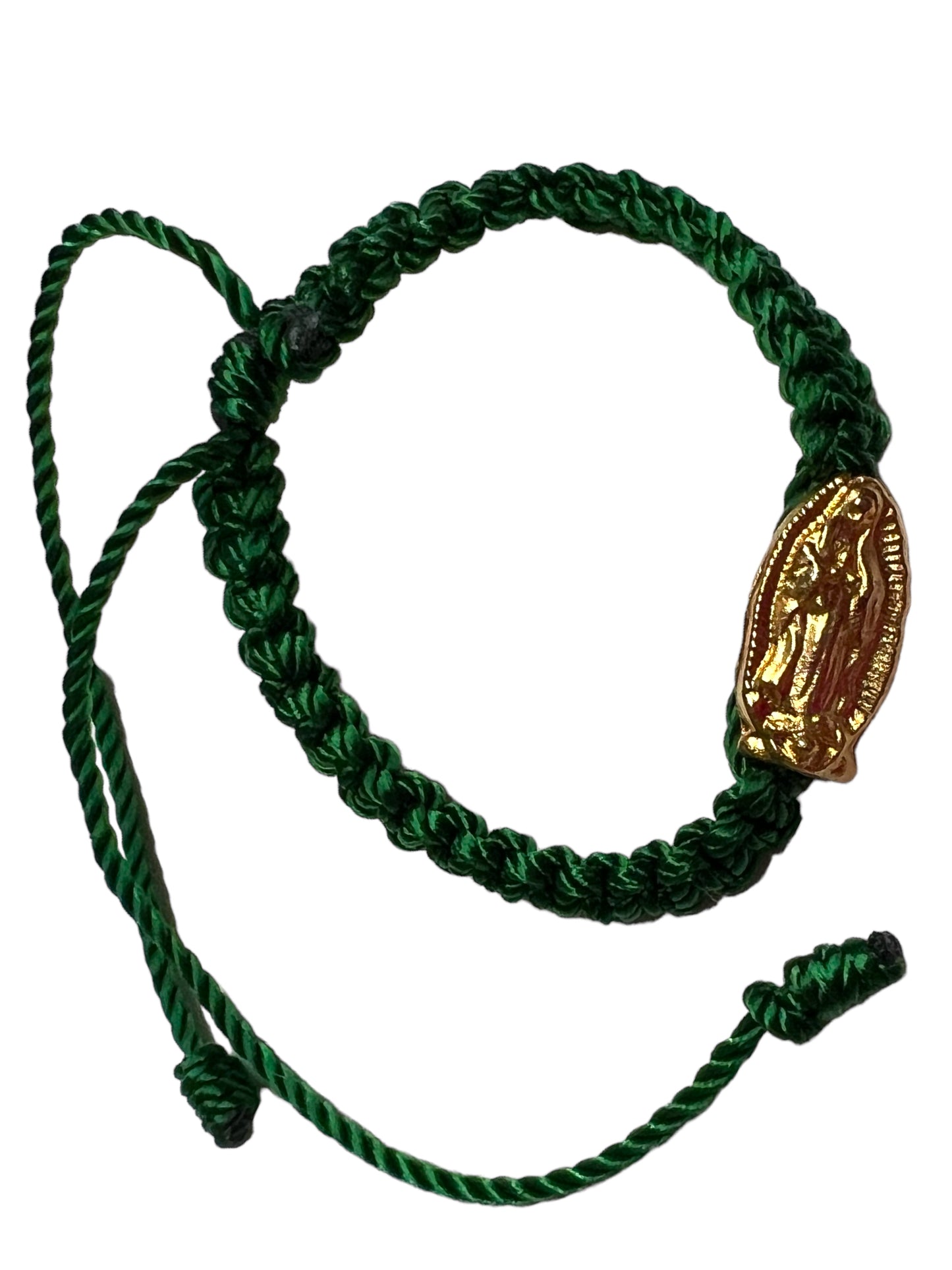 BRACELET: OUR LADY OF GUADALUPE -GREEN DOUBLE THREADED GOLDEN CHARM