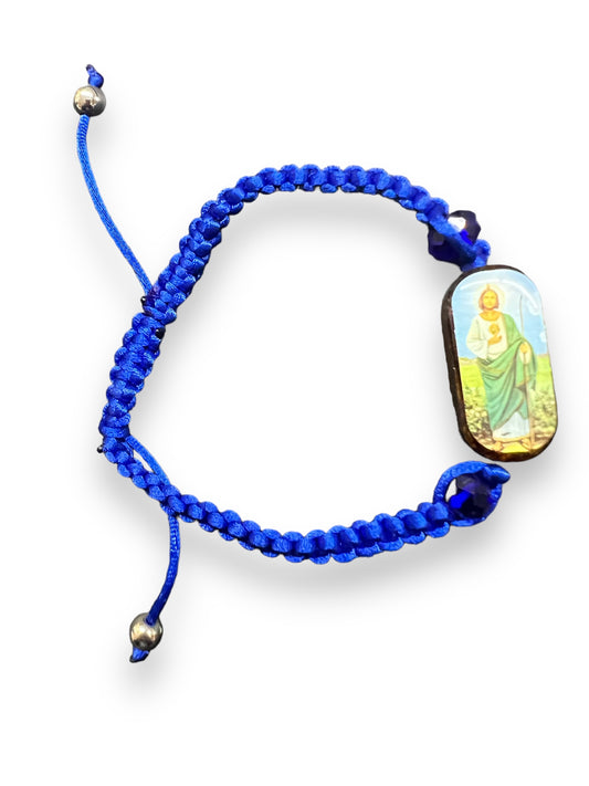 BRACELET: ST. JUDE -ROYAL BLUE THREADED W/ WOODEN CENTER