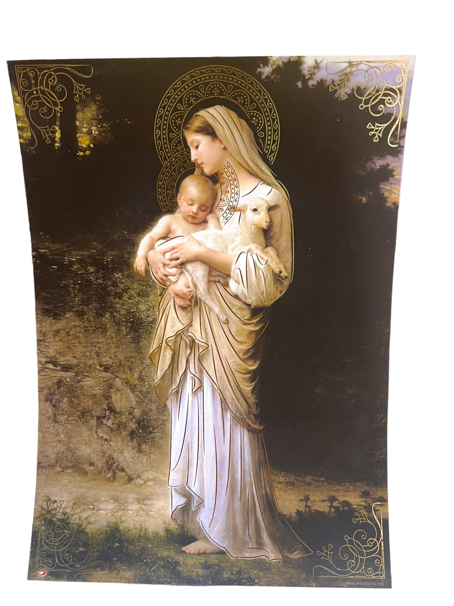 LARGE POSTCARD 8"X6": MADONNA & CHILD WITH LAMB