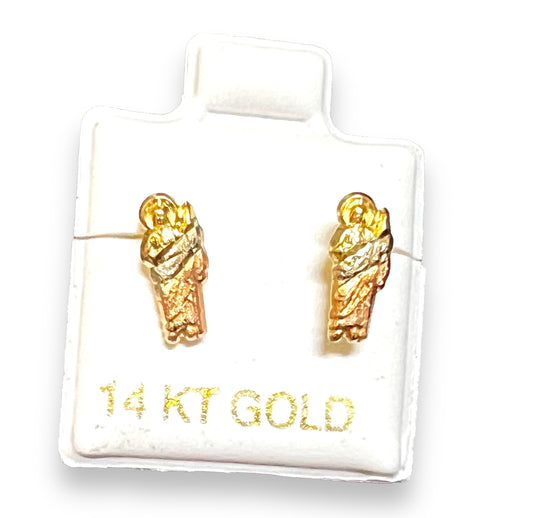 14K GOLD: ST. JUDE THADDEUS EARRINGS TRICOLOR 10mm