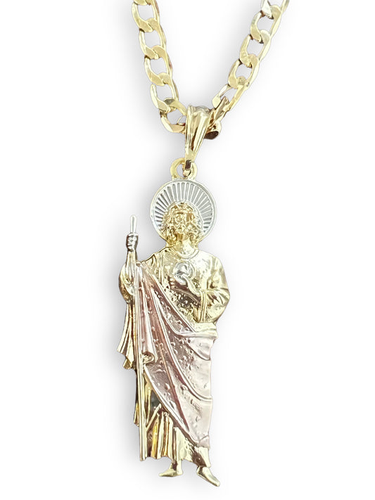 2"H LARGE ST. JUDE WITH 24" CHAIN-18k GOLD LAYERED