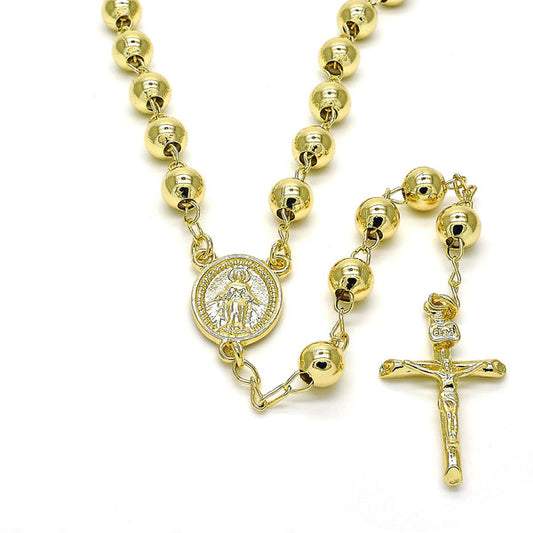 MIRACULOUS MEDAL 18k GOLD LAYERED ROSARY NECKLACE 24" LONG