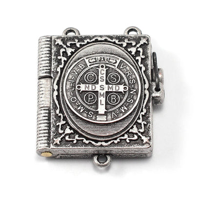 ST BENEDICT BOOKLET ROSARY W/ITALIAN WOOD BEADS & SILVER