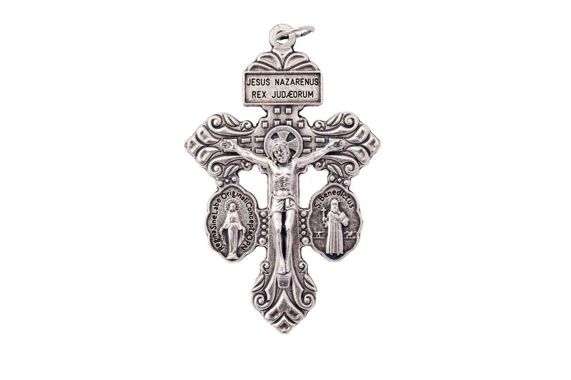 OXIDIZED ITALIAN: PARDON INDULGENCE CRUCIFIX  W/ MEDALS