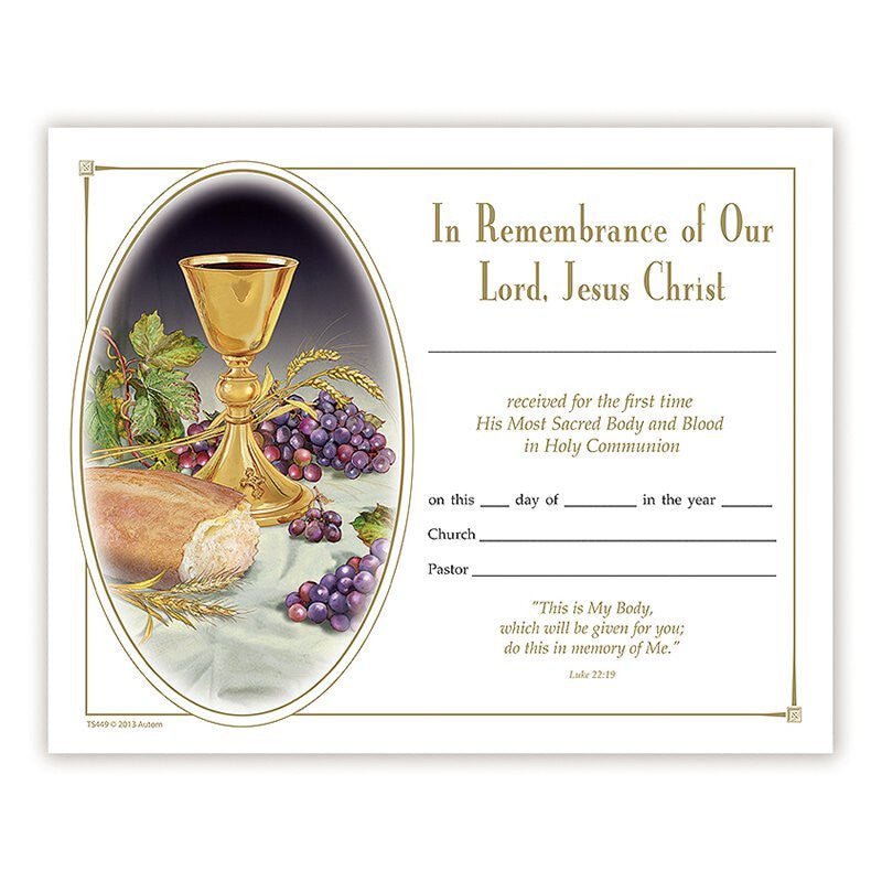 BODY OF CHRIST FIRST COMMUNION CERTIFICATE