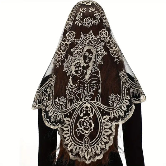 OUR LADY EMBROIDERED CHURCH VEIL (MANTILLA)