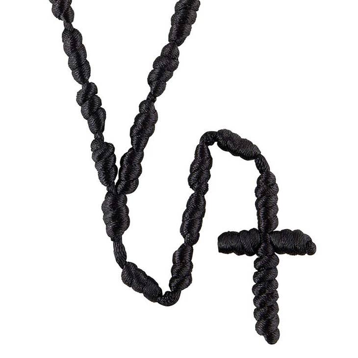 BLACK KNOTTED CORD ROSARY