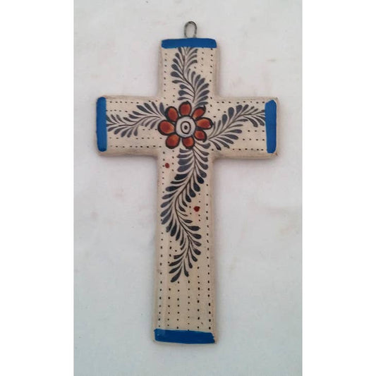 CRUZ DE CERÁMICA CON DISEÑO ARTESANO