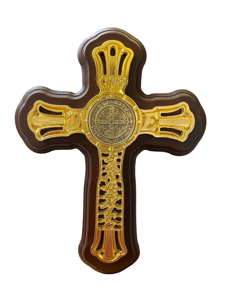 CRUZ SAN BENITO DORADA EN MADERA / ST. BENEDICT GOLDEN CROSS ON WOOD