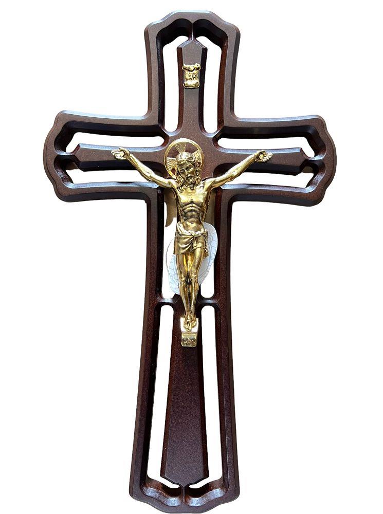 CRUZ RESACADA CON CUERPO DORADO / DIE-CUT WOODEN CROSS WITH GOLDEN BODICE