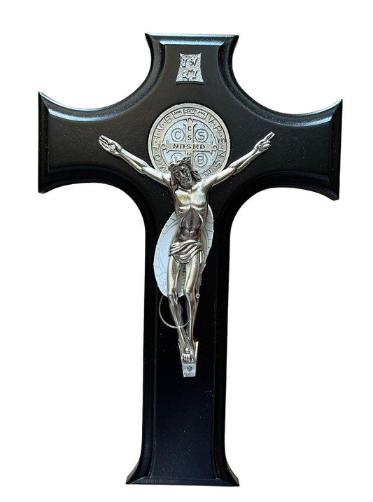 CRUZ SAN BENITO PLATEADA / SILVER ST. BENEDICT WOODEN CROSS