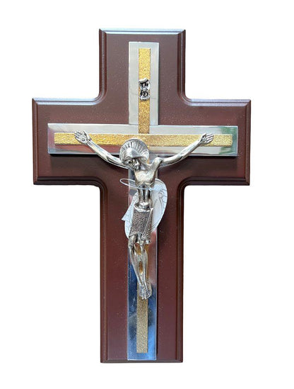 CRUZ DE MADERA EN METAL PLATEADO / CRUZ DE MADERA DE PLATA