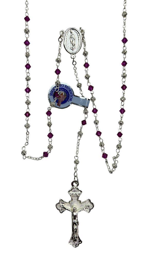 AB CRYSTAL ROSARY W/ CLASP FUCHSIA